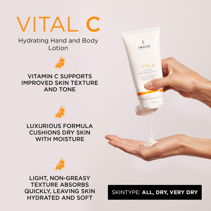 IMAGE Skincare, VITAL C Hydrating Hand and Body Lotion, Brightening and Moisturizing with Vitamin C, Shea Butter and Hyaluronic Acid, 6 oz