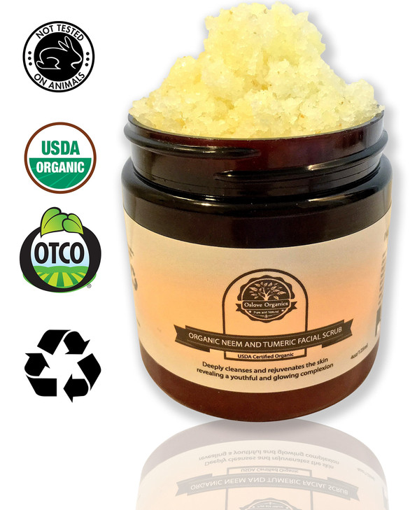 Organic Neem and Tumeric Facial Scrub by Oslove Organics-USDA certified, brightens and evens skin tone.