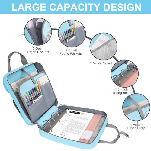 Betoores 3 Ring 3 Inch Zipper Binder, 700 Sheets Large Capacity Waterproof School Binder, D-Ring Zip Up Binder Bag with Shoulder Strap, Compatible wi