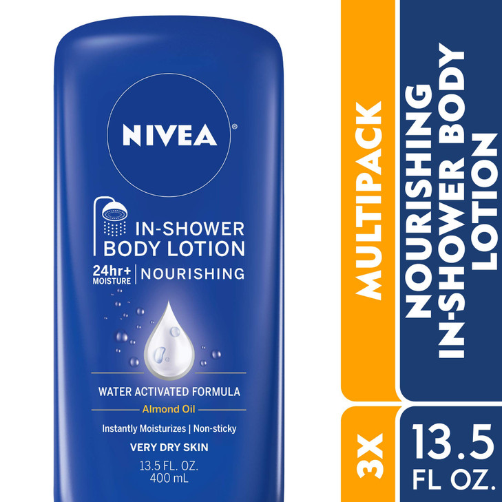 NIVEA Nourishing In Shower Lotion, Body Lotion for Dry Skin, 13.5 Fl Oz Bottle(Pack of 3)