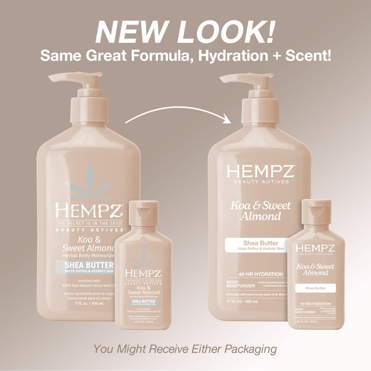 Hempz Smoothing Herbal Body Moisturizer, Koa & Sweet Almond, 2.25 oz - Lightweight Lotion with Hemp Seed Oil & Shea Butter, Vegan for Dry Skin