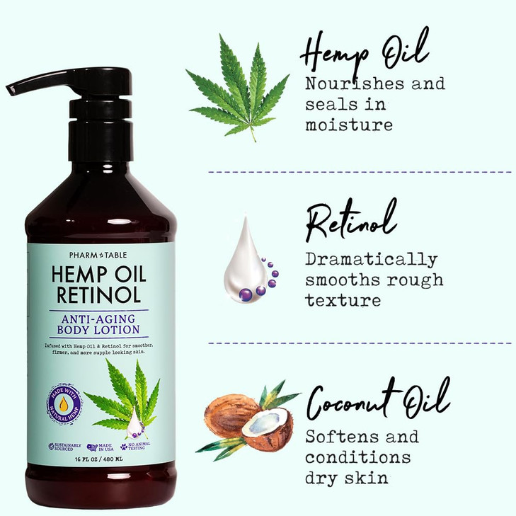 PHARM TO TABLE Hemp Oil Retinol Anti Aging Body Lotion 480ml