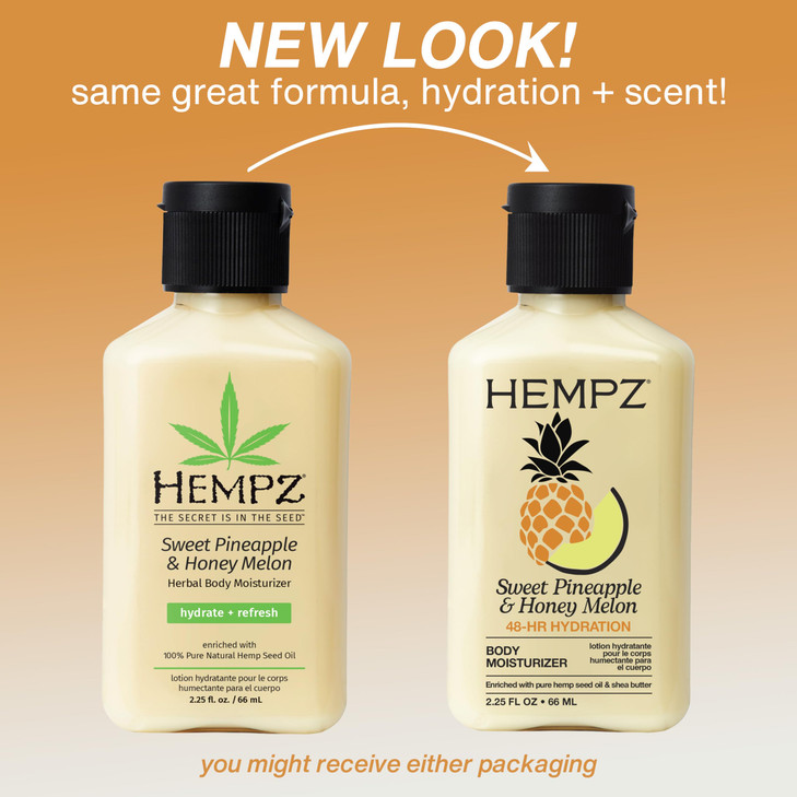 Hempz Sweet Pineapple & Honey Melon Moisturizing Skin Lotion, Hemp Seed Herbal Body Moisturizer with Jojoba, Natural Extracts, Vitamins A and E, 2.25