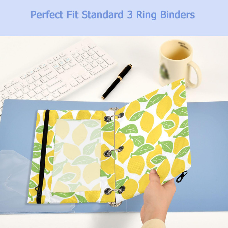 Study 2 Pack Yellow Lemons Fruit Pattern Pencil Pouches Bags for 3 Ring Binder, Clear Window Zipper Stationery Case for School Students Classroom Off