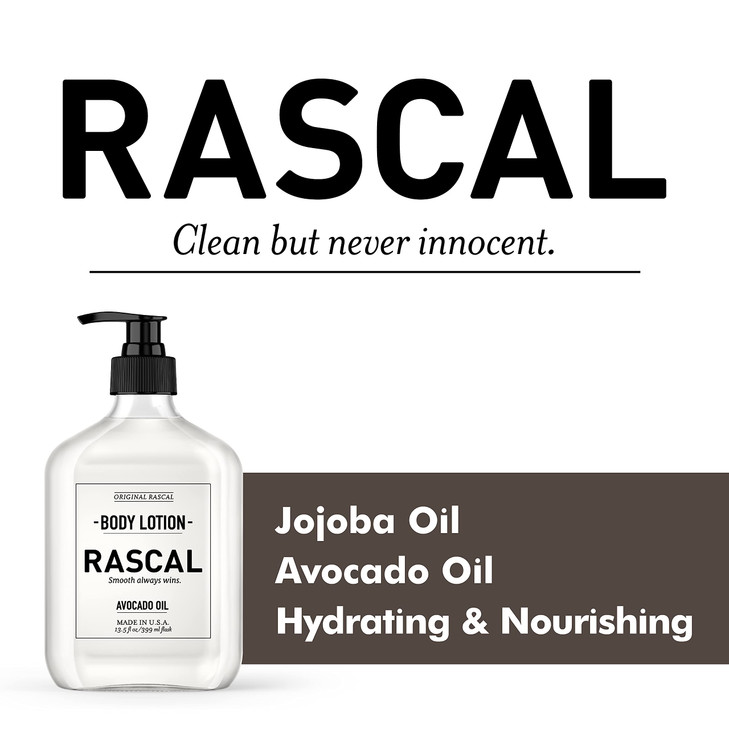 Rascal Body Lotion for Men - Avocado Oil & Jojoba Oil 13.3 Ounce