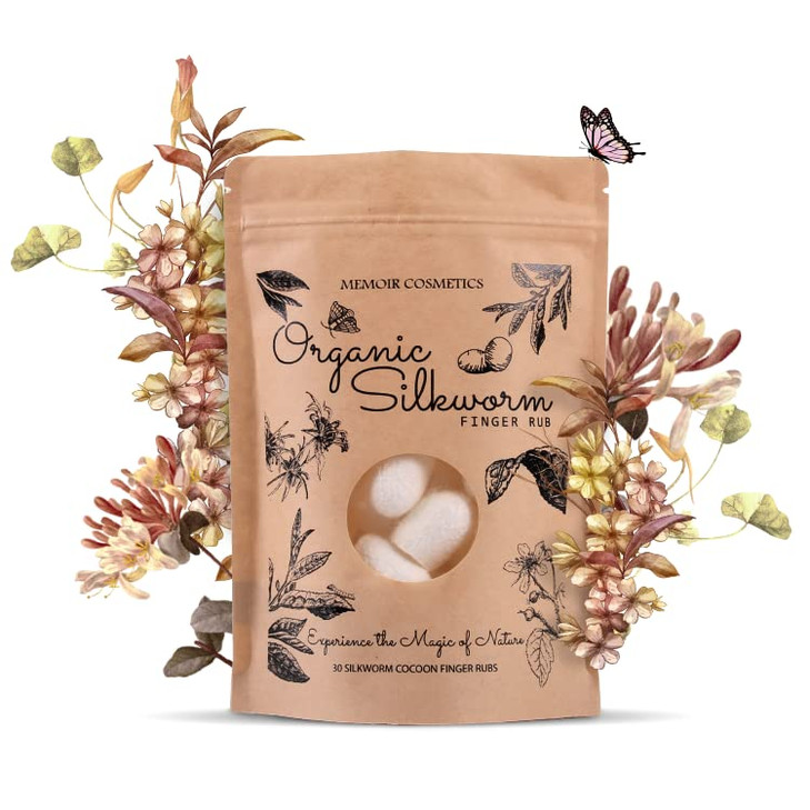 Memoir Organic Silkworm Finger Rub - Facial Cleanser, Blackhead & Acne Scar Removal, Anti-Aging, Wrinkle Removal Beauty Scrub. Use daily to achieve H