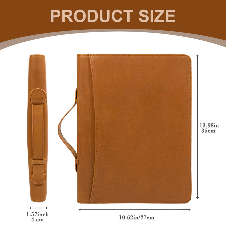 Calfinder Genuine Leather Portfolio Binder with Zipper and Handle, Padfolio for Women&Men, Personalized Gift for Professionals,Business Portfolio Not
