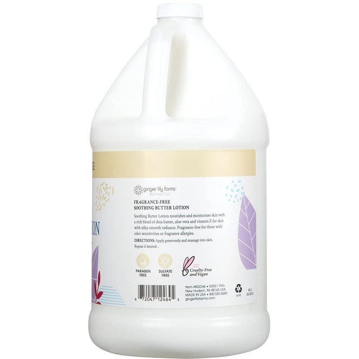 Ginger Lily Farms Botanicals Soothing Butter Lotion for Dry, Sensitive Skin, 100% Vegan & Cruelty-Free, Fragrance Free, 1 Gallon (128 fl oz) Refill (