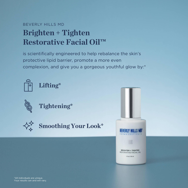 Beverly Hills MD Brighten + Tighten Restorative Face Oil- Reduce Wrinkles & Tone Skin, Anti-Aging Formula for an Even, Moisturized Complexion- Lighte