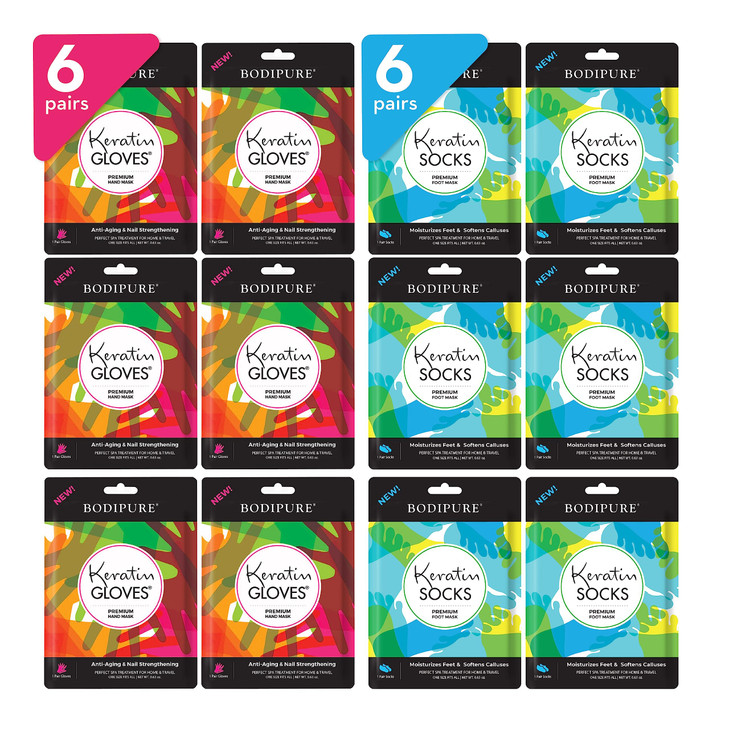 Bodipure Premium Hand and Foot Mask | Moisturizing Kertain Gloves & Socks | Hydrating Dull Dry Hands, Cracked Heels, Callus Softening & Nail Strength