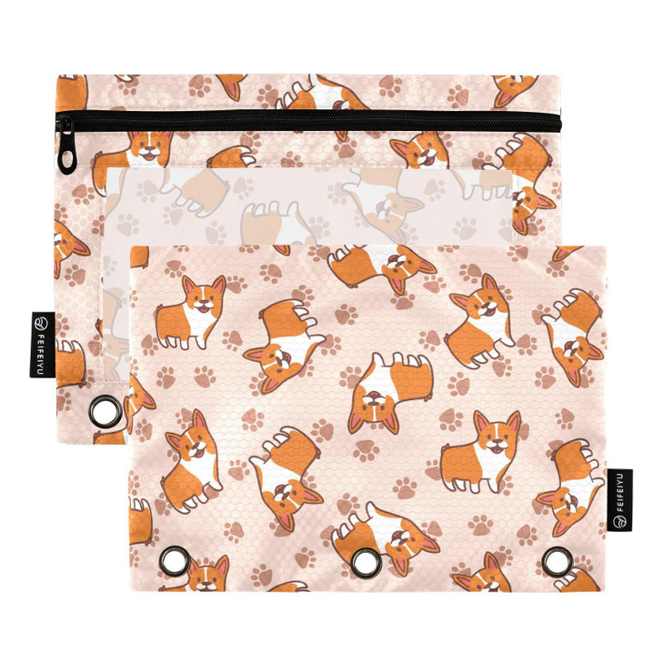 PJGINUIUA Butterfly Pencil Pouches Bags for 3 Ring Binder, 2 Pack Zipper Stationery Bag with Clear Window 3 Hole Pencil Case for School Office Home