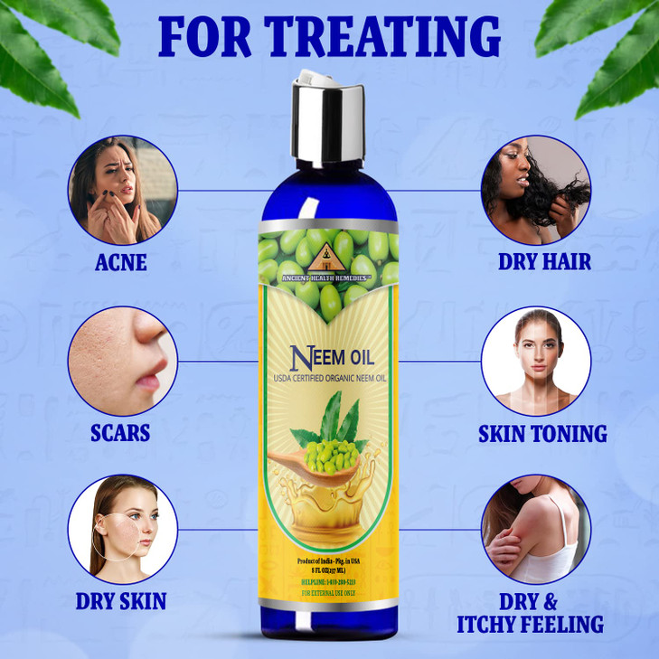 Ancient Health Remedies Cold-Pressed Unrefined USDA Certified Organic Neem Oil Pure & All Natural-Excellent Bulk Carrier Oil For Anti-aging, Healthy