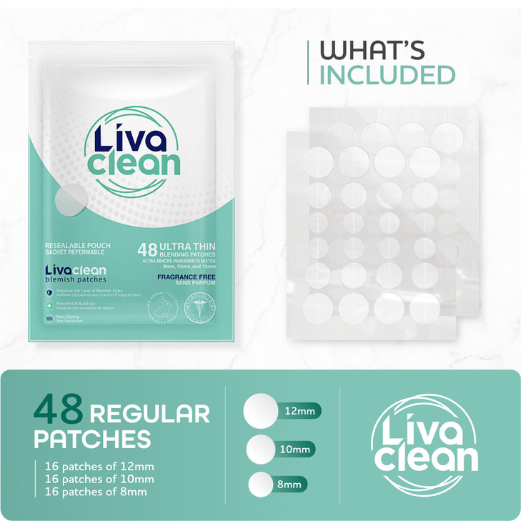 LivaClean 192 CT (4 PK) Hydrocolloid Pimple Patches - Pimple Patches for Face, Acne Patch for Face, Blemish Zit Dressing, Hydrocolloid, Zit Patch, Ac