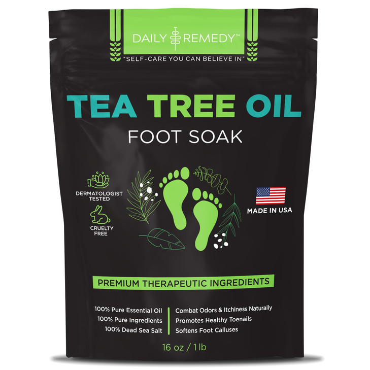 Tea Tree Oil Foot Soak with Epsom Salt - Made in USA - for Toenail irritations, Athletes Foot, Stubborn Foot Odor Scent, Softens Calluses & Soothes S