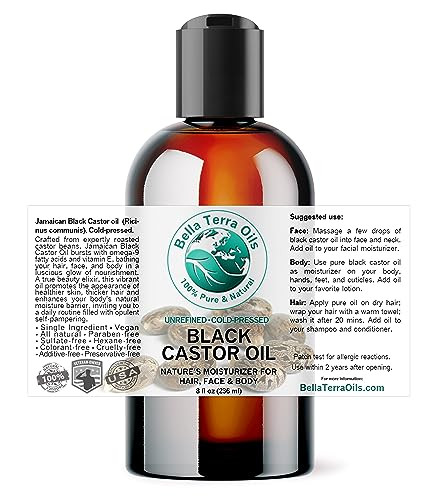 Bella Terra Oils - Black Castor Oil 8 oz - Dive into the Essence of Cold-Pressed Nourishment, Abundant in Essential Vitamins