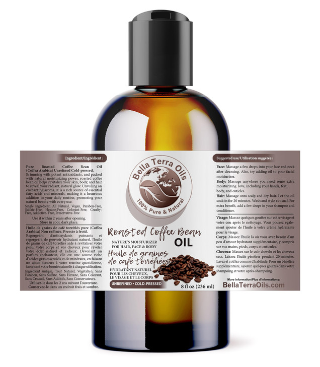Bella Terra Oils  Roasted Bean Oil 8 oz  Pure Extract from Roasted Seeds, Enriched with Fatty Acids, An Elixir for Skin