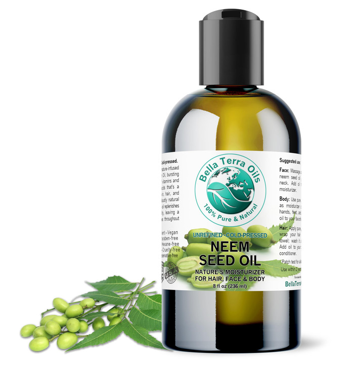 Bella Terra Oils - Organic Neem Seed Oil 8 oz - Harnessing the Power of Organic Neem Seeds, Rich in Stearic Acid, A Luxurious Elixir for Natural Skin