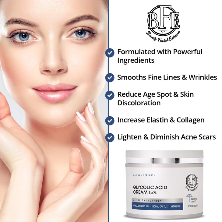 Glycolic Acid 15% Anti-Aging Wrinkle Cream Reduces the Appearance of Fine Lines, Wrinkles, Age Spots, Dark Spots & Improves Dull Looking Complexion.