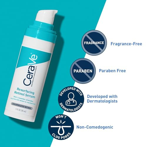 CeraVe Resurfacing Retinol Serum For Post Acne Marks, Formulated With Licorice Root Extract & Niacinamide, Brightening Serum & Pore Minimizer For Fac