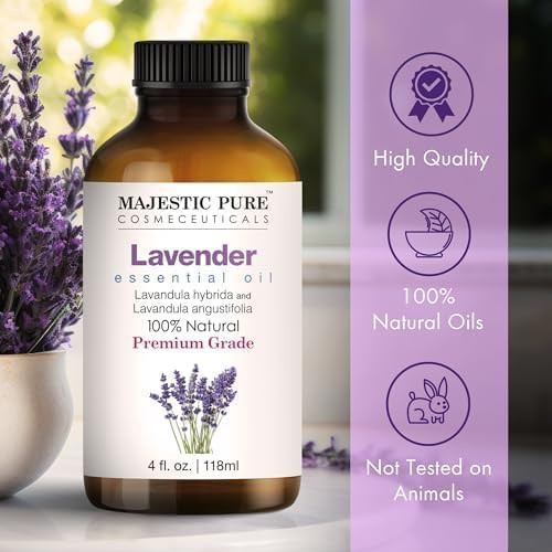 Majestic Pure Essential Oil with Glass Dropper - 100% Pure and Natural - Essential Oils for Diffuser, Aromatherapy, Soap and Candle Making, Lavender