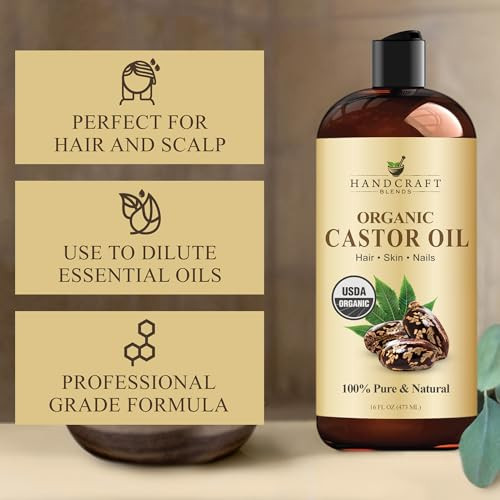 Handcraft Blends Organic Castor Oil 16 Fl Oz | 100% Pure and Natural | Premium Grade Carrier Oil | Hair, Eyelashes and Eyebrows | Hair and Body | Exp