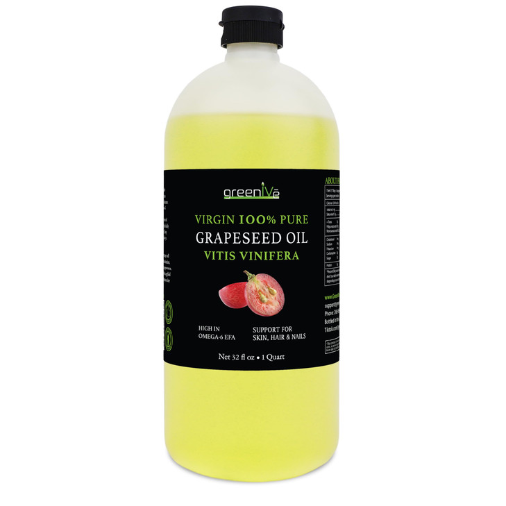 GreenIVe Grapeseed Oil Naturally Grown 100% Pure Cold Pressed Light Flavor High Tempurature Cooking 32oz