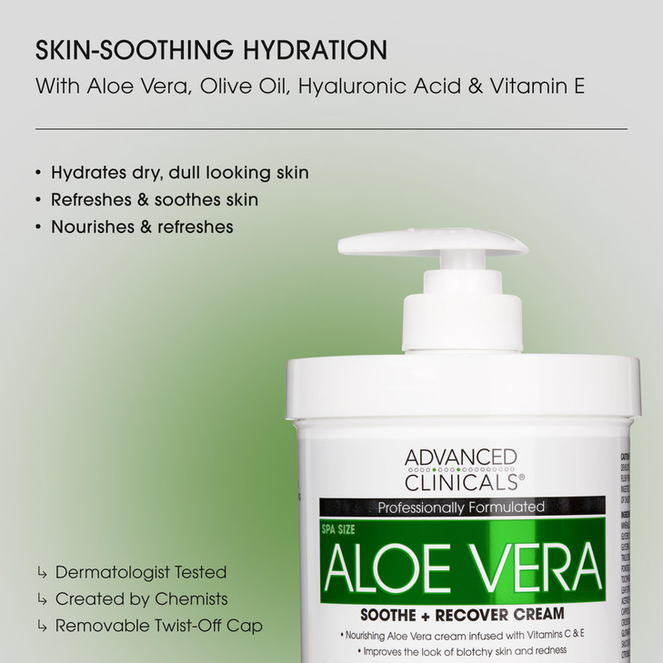 Advanced Clinicals Aloe Vera Lotion Skin Care Relief Cream | Vitamin E Infused Hyaluronic Acid Moisturizer & Vitamin C Body Lotion For Women & Men He