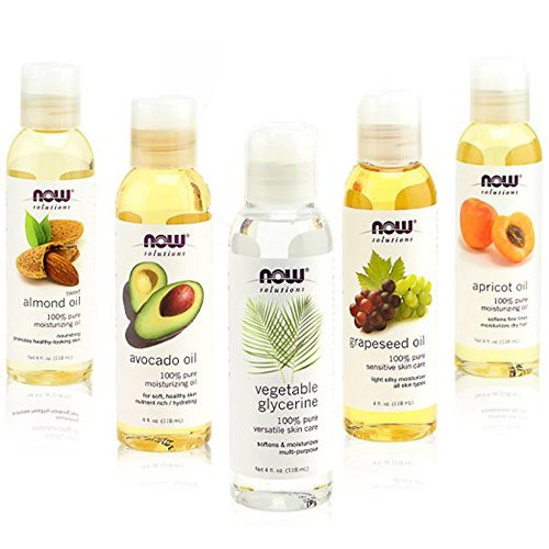 New Now Foods Solutions 5 Pack - Carrier Oil Gift Set: Almond Oil - Grapeseed Oil - Avocado Oil - Apricot Oil - Vegetable Glycerine Oil 100% Natural