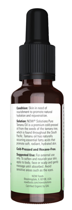 NOW Foods Solutions, Organic Tamanu Oil, Certified Organic and 100% Pure, Promotes Hydration and Rejuvenation, 1-Ounce