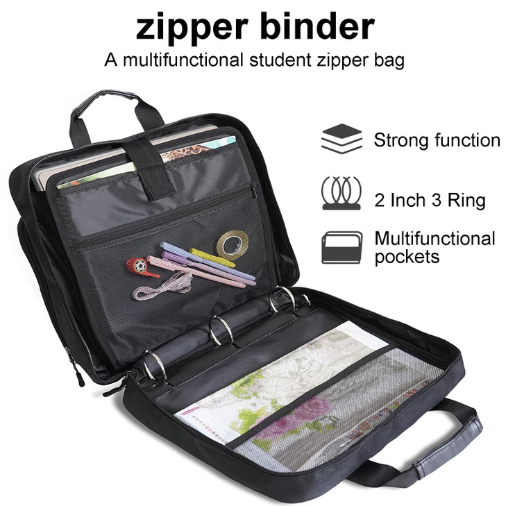 2 Inch 3 Ring Zipper Binder - Trapper Keeper Binder with Strap - 500 Sheet Capacity & Multi-Pockets for School and Office (Black)
