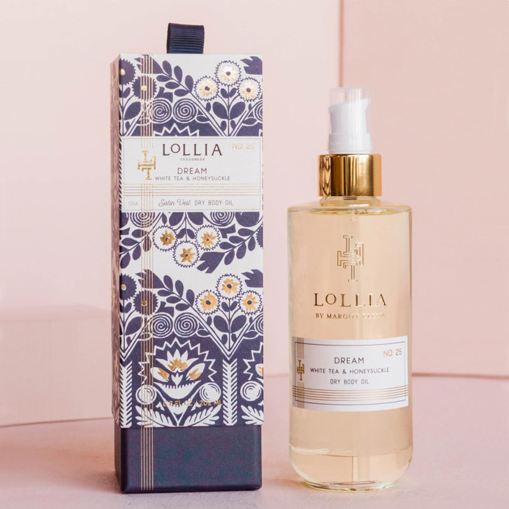 LOLLIA Dream Dry Body Oil, 6.8 Fl. Oz.  White Tea & Honeysuckle  Womens, Scented, Moisturizing, Dry Body Oil for Women, For All Skin Types