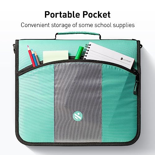 Kinbashi Zipper Binder 3 Ring, 3 Inch Round Ring Binder with 600 Sheets Capacity, Expanding Files, Handle and Shoulder Strap Included, Black