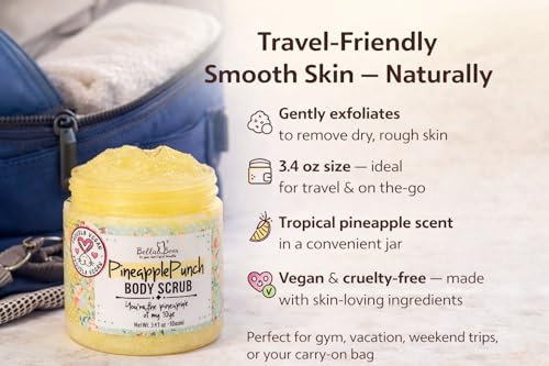 Bella & Bear Pineapple Body Scrub Exfoliator  Vegan Sugar Scrub, Travel Size 3.4 oz, Fresh Pineapple Scent