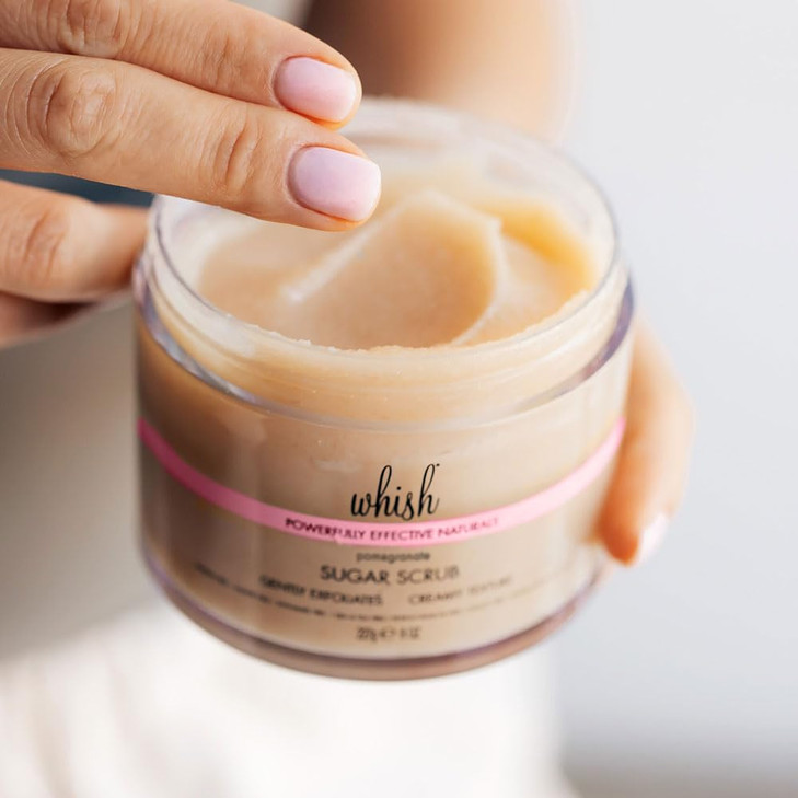 Whish Beauty Pomegranate Exfoliating Sugar Scrub - Body Scrub for Women - Brown Sugar Exfoliator with Raspberry, Aloe, & Shea Butter - Gentle on All