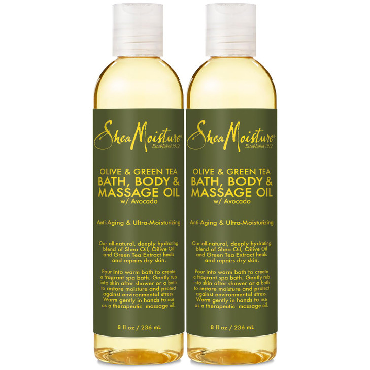 SheaMoisture Olive & Green Tea Bath, Body & Massage Oil 2-Pack  Avocado Oil, Anti-Aging & Ultra-Moisturizing for Dry Skin, 8 Oz Ea