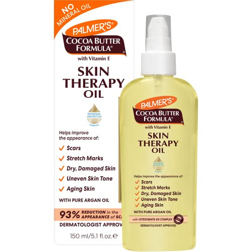 Palmer's Cocoa Butter Formula Skin Therapy Moisturizing Body Oil with Vitamin E & Pure Argan Oil, Deep Body Moisturizer for Dry, Damaged Skin, Scars