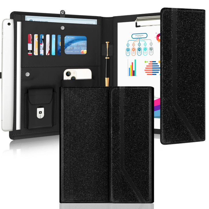 During Portfolio Binder Padfolio Folder,Glitter Faux Leather Business Portfolio Folder for Women A4 / Letter Size Padfolio Organizer Case for Confere