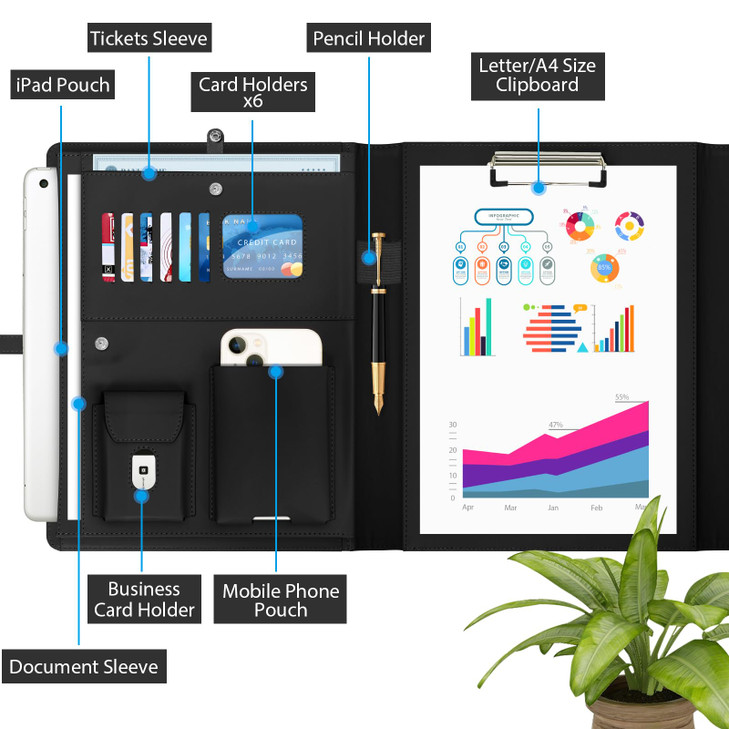 During Portfolio Binder Padfolio Folder,Glitter Faux Leather Business Portfolio Folder for Women A4 / Letter Size Padfolio Organizer Case for Confere