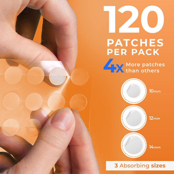 PatchRx Acne Patches (120 Count) with Tea Tree Oil, Hydrocolloid Pimple Patches for Face - Zit Patch Acne Dots - Pimple Patch with 3 Size Acne Sticke