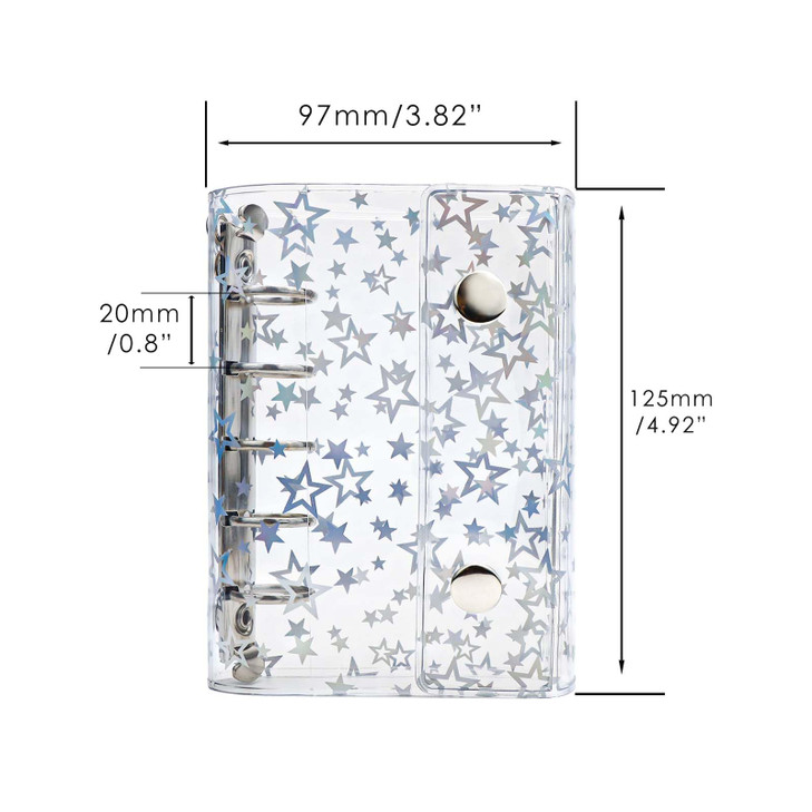 Mogoostry A8 Starry Clear Binder Cover - Soft PVC, Refillable, 5-Ring, Double Snap Button Closure - Notebook Folder Personal File Organizer Planner
