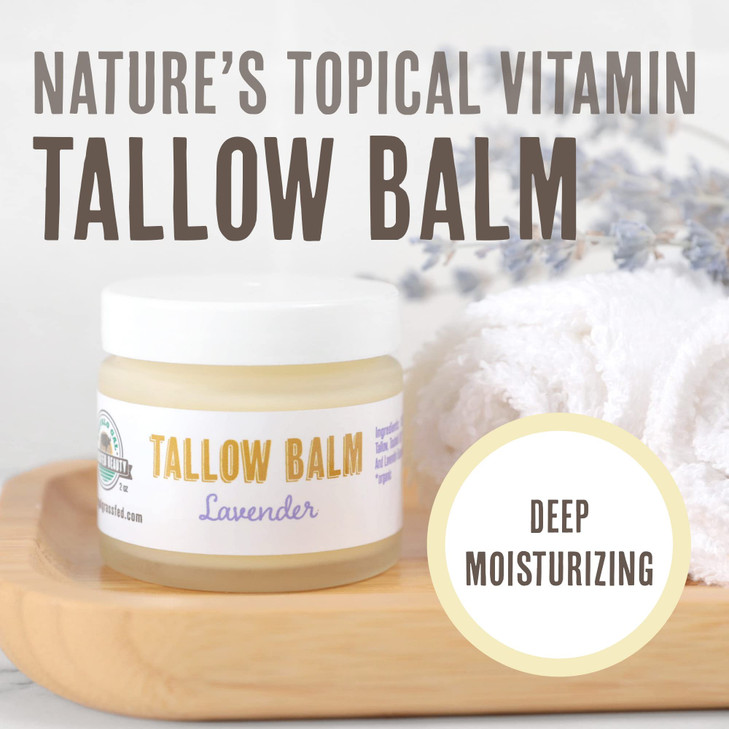 BUFFALO GAL Grassfed Beauty Regenerative Lavender Tallow Balm, Dry Rendered, Therapeutic Grade, Lab Tested Tallow Grass Fed, Superior Tallow Moisturi