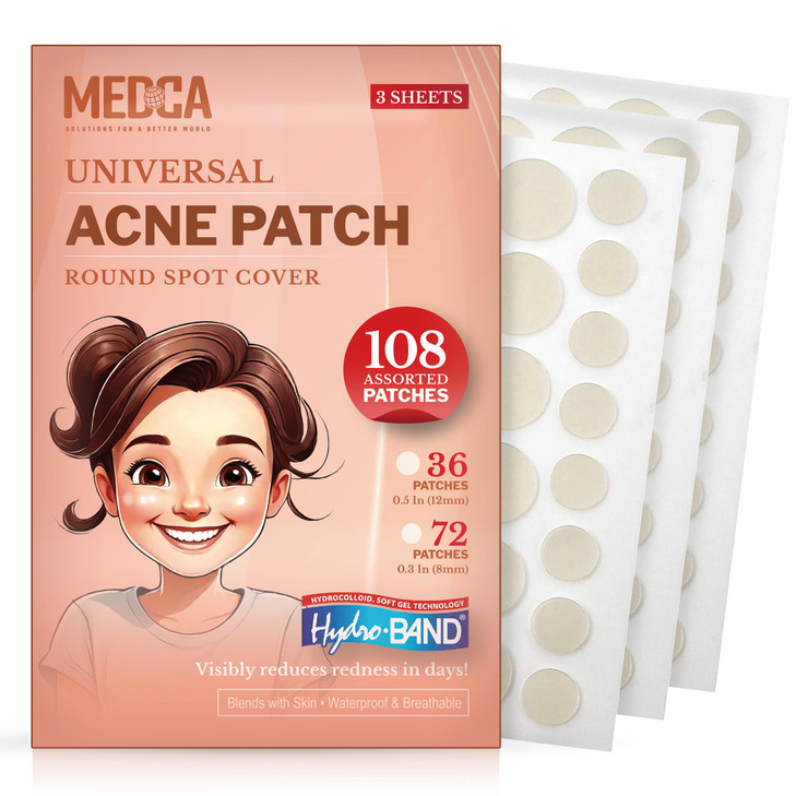 Acne Patches for Face - Hydrocolloid Bandages (108 Count) Pimple Patches for Face in 2 Universal Sizes, Acne Spot Treatment Care for Face & Skin Spot