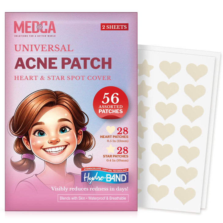 MEDca Acne Patches for Face - Hydrocolloid Bandages (112 Count) Pimple Patches for Face in Hearts & Stars, Acne Spot Treatment Care for Face & Skin S
