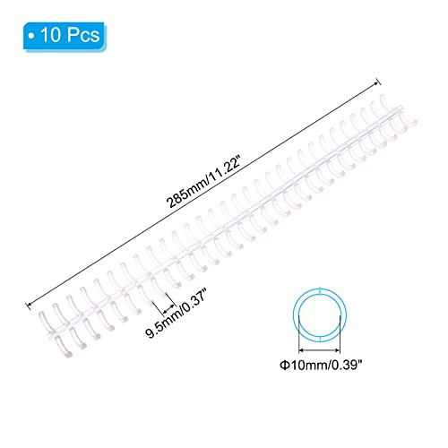 PATIKIL 30-Hole Loose Leaf Binder Ring, 10 Pcs Plastic Comb Binding Ring 60 Sheet Capacity for Notebook Office Study Supplies, Transparent