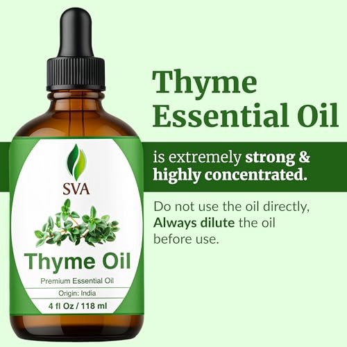 SVA Thyme Essential Oil  4 Fl Oz  100% Natural Thyme Oil - for Diffuser, Hair Care, Face, Skin Care, Aromatherapy, Scalp and Body Massage, Soap and