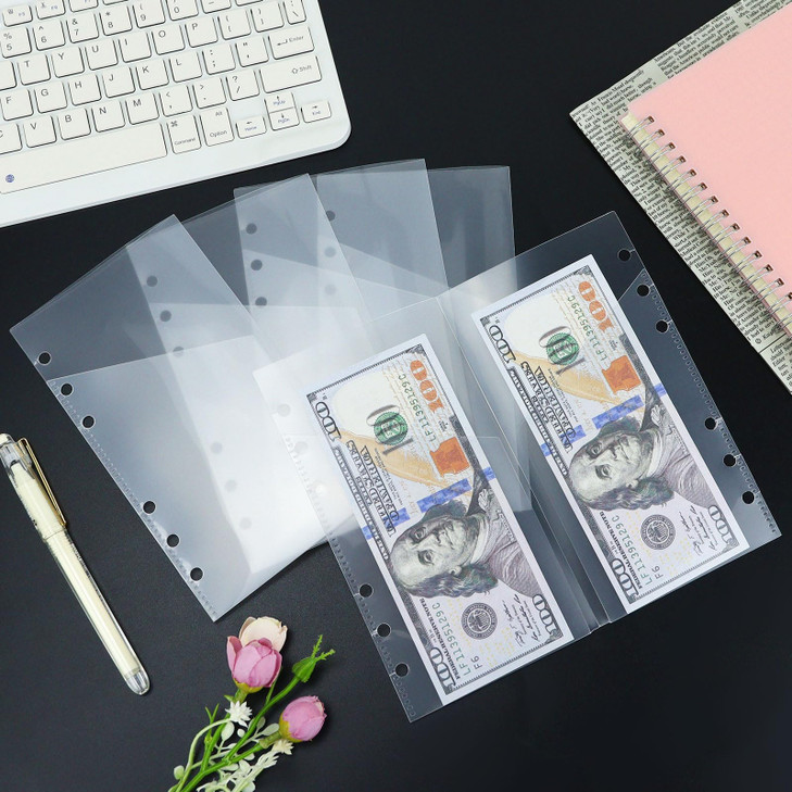 5pcs Pink A6 Binder Cash Envelopes, A6 Insert with 2 Pockets for Budgeting Money,Binder Pockets Index Envelopes for 6 Ring Budgeting Binder Inserts S