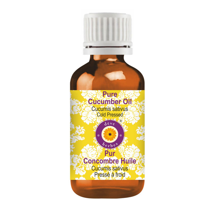 Deve Herbes Cucumber Oil (Cucumis sativus) | Cold Pressed | Pure | Natural | Undiluted | For Diluting Essential oils | For Skin & Massage | Non-Stick