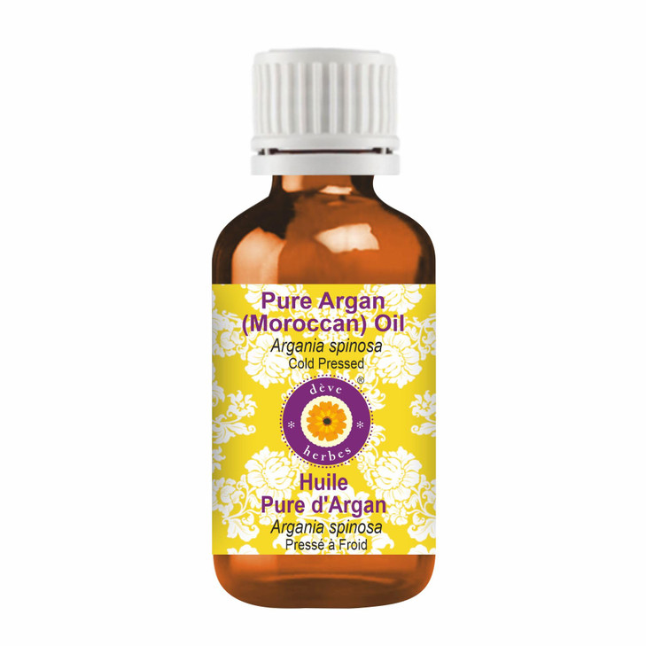 Deve Herbes Argan (Moroccan) Oil (Argania spinosa) | Cold Pressed | Pure | Natural | For Diluting Essential oils | For Hair, Skin & Massage | Non-Sti
