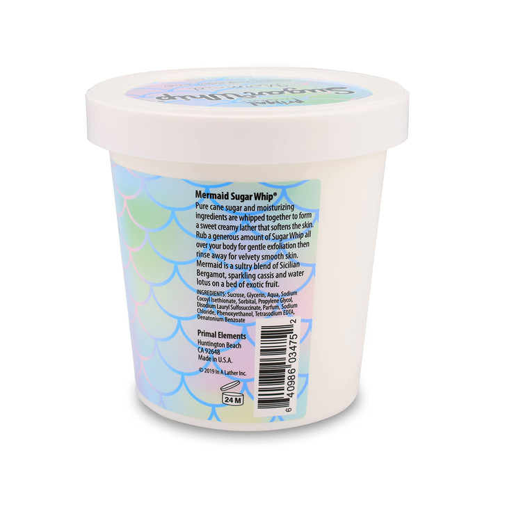 Primal Elements Sugar Scrub, Exfoliating Sugar Whip, Face and Body Cleanser, Moisturizer, Mermaid, 10 oz Package