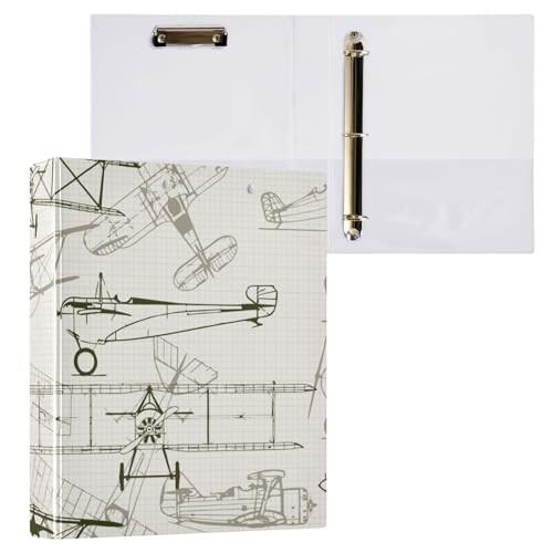 ARGTILDN Vintage Airplane 3 Ring Binder Folder 1.5 Inch Large Decorative Binders with Pockets Waterproof Holds 200 Sheets File for Office, Business,